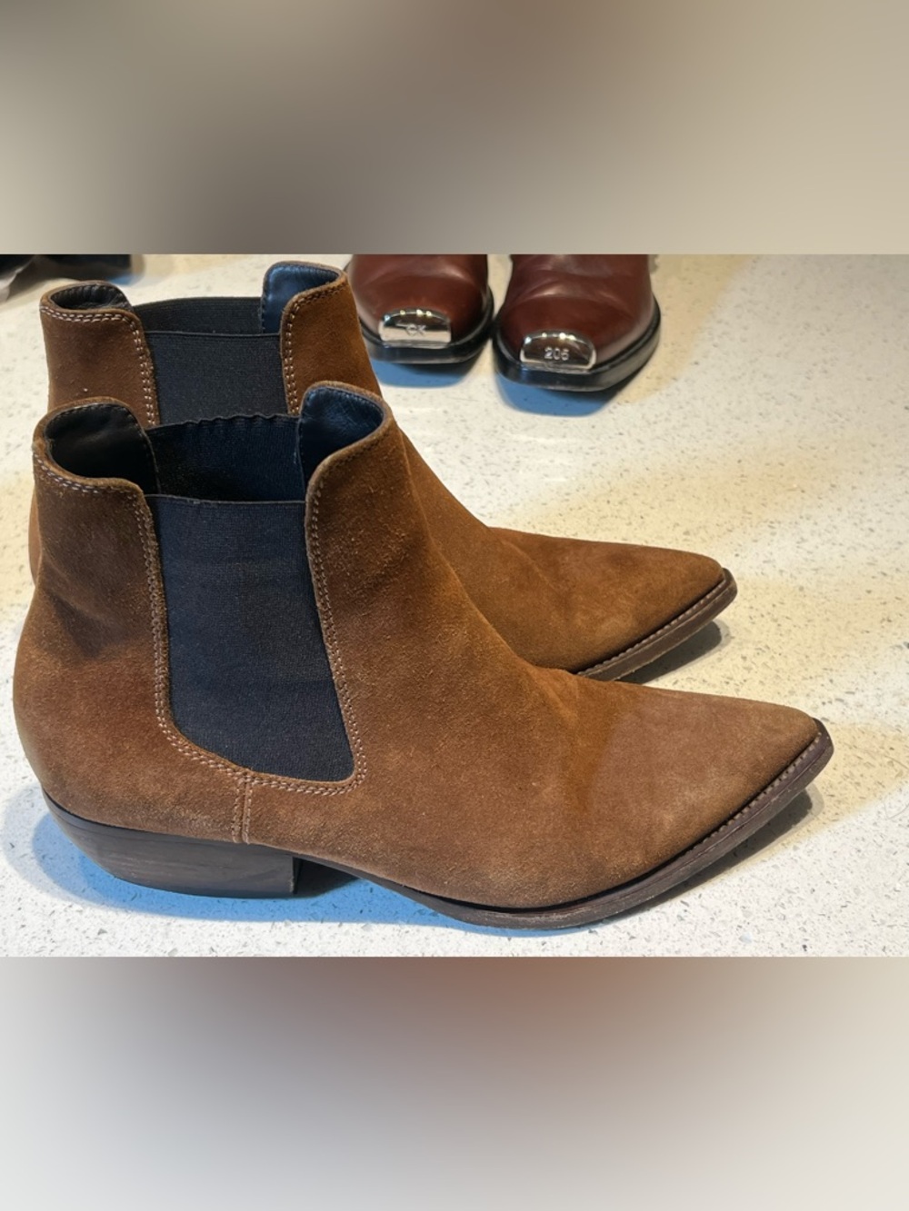 Saint Laurent brown suede Chelsea western boots